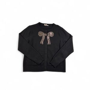 La Viva Milano Black Sequin Bow Cardigan Women’s M Coquette Party
